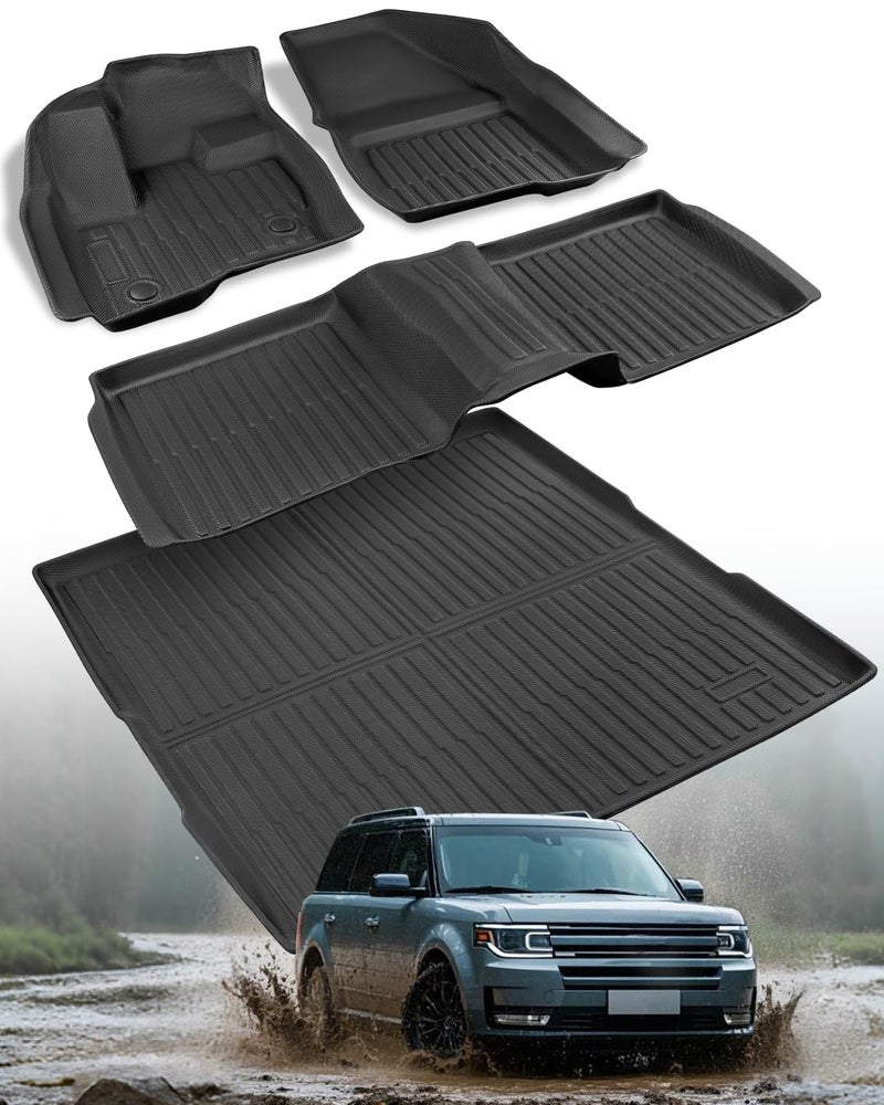 AllWeather Floor Mats Custom Fit for Ford Flex 20092019 Not Fit with Optional 2nd Row Console Heavy Duty TPE Trunk Mats Cargo Liner  Front Rear Row Protection for Automotive Car Accessories